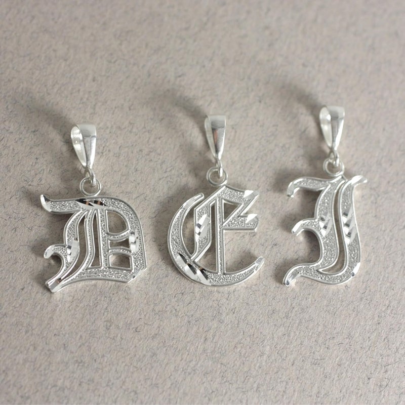 Deidreamers Personalized Gothic Old english Sterling Silver Initial A-Z Pendant. - Image 5
